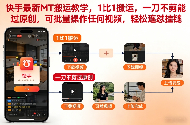 快手最新MT搬运教学，1比1搬运，一刀不剪能过原创，可批量操作任何视频，轻松连怼挂链-金融资料分享