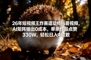 26年短视频王炸赛道动物科普视频，AI矩阵输出0成本，单条作品点赞330W，轻松日入4位数-金融资料分享