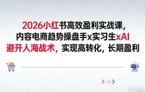 2026小红书高效盈利实战课，内容电商趋势操盘手x实习生xAI，避开人海战术，实现高转化，长期盈利-金融资料分享
